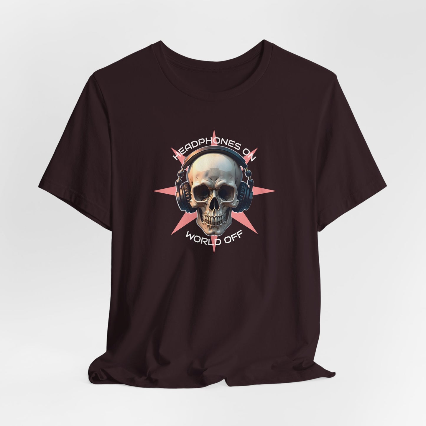 Edgy Skull Headphones Tee - "Headhpones On - World Off" Unisex Jersey Short Sleeve T-Shirt