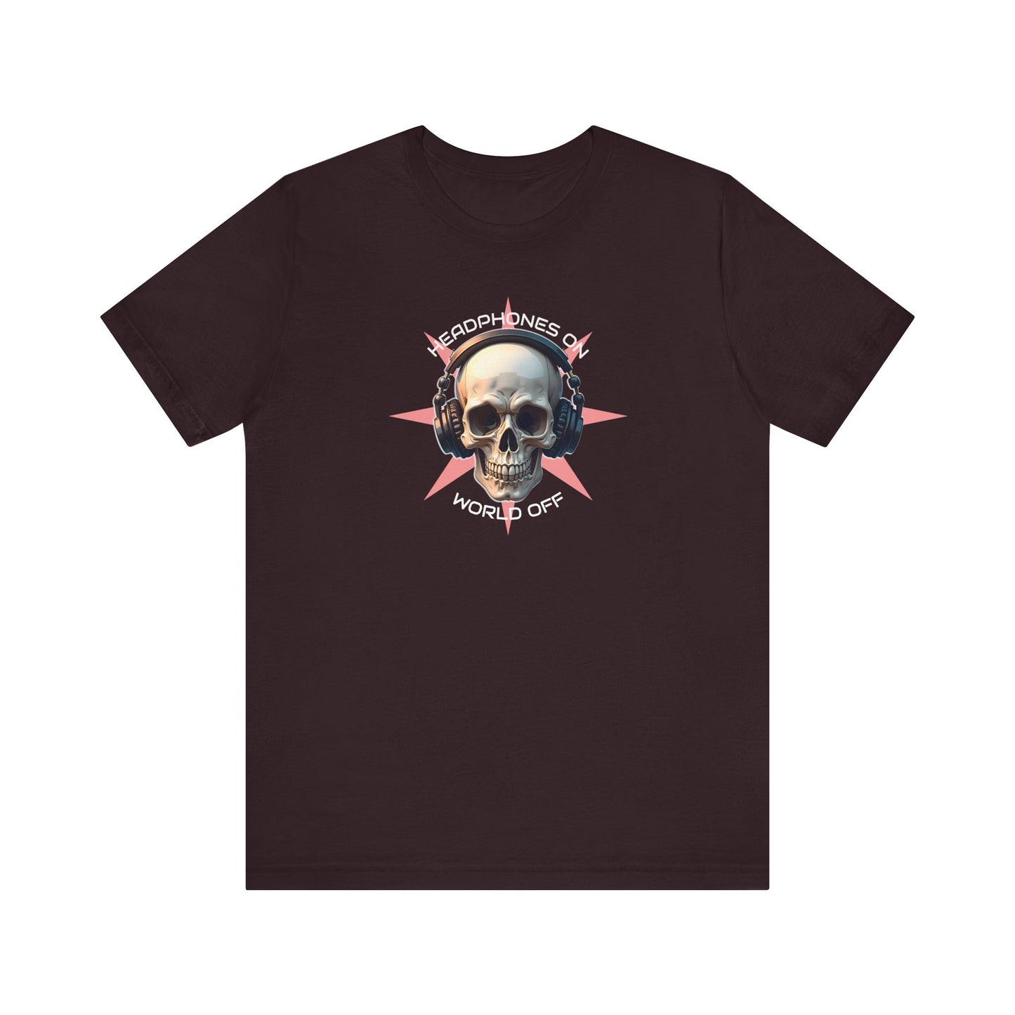Edgy Skull Headphones Tee - "Headhpones On - World Off" Unisex Jersey Short Sleeve T-Shirt