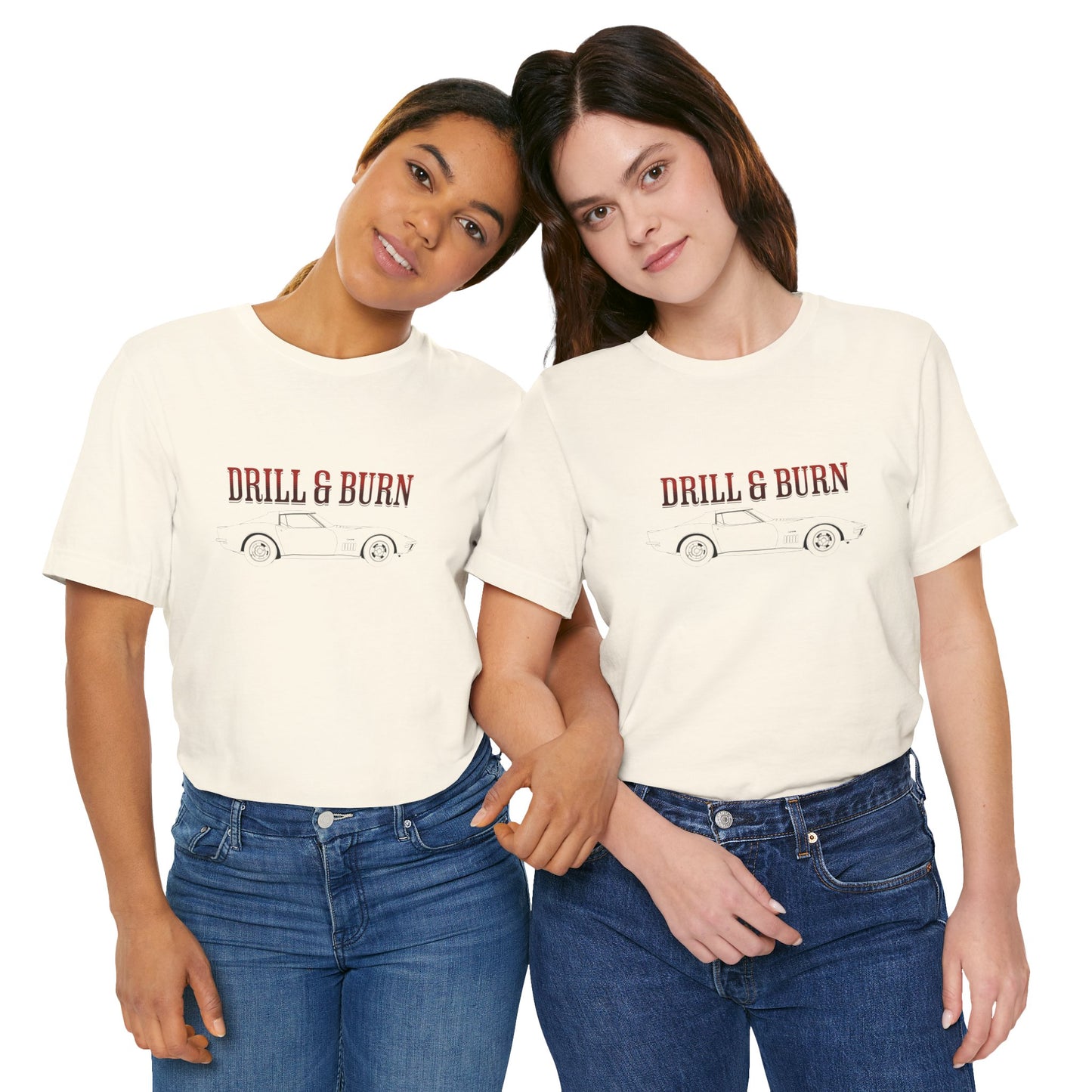 Unisex Jersey Tee - "Drill & Burn" Vintage Car Design