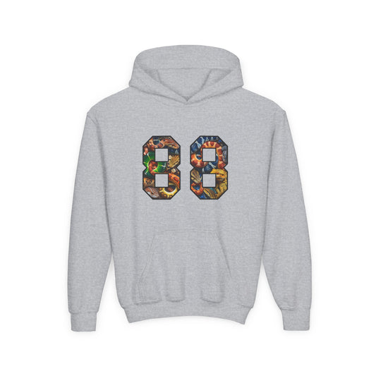 Youth Hoodie — Floral Camo '88' Number Graphic