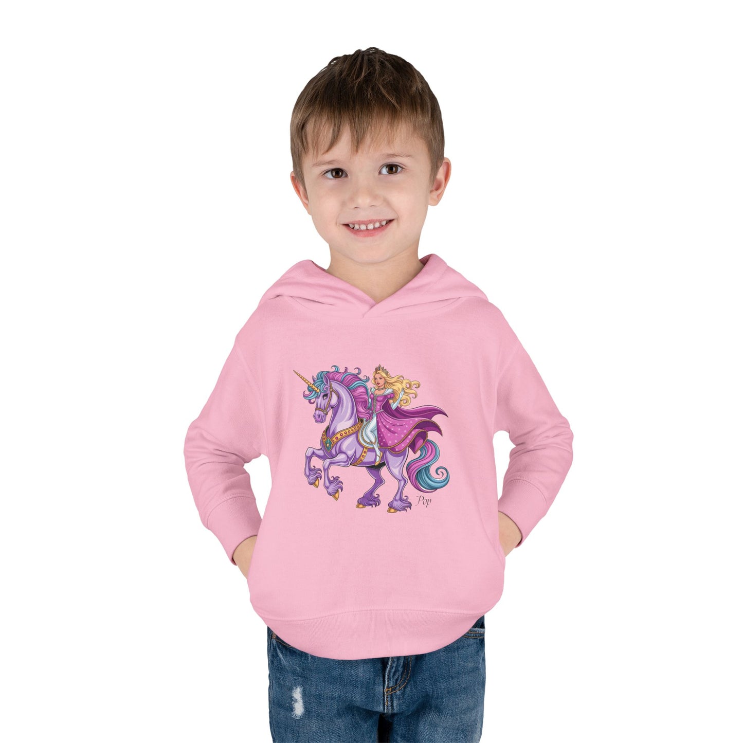 Toddler Hoodie — Princess Riding Unicorn Pullover (Pink)