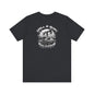 Printifys Vintage Car Graphic Unisex Tee features a black fabric adorned with the bold DRILL & BURN text and a graphic of an oil pump, car, and industrial buildings. The breathable material enhances comfort while the white design offers striking contrast for a captivating casual look.