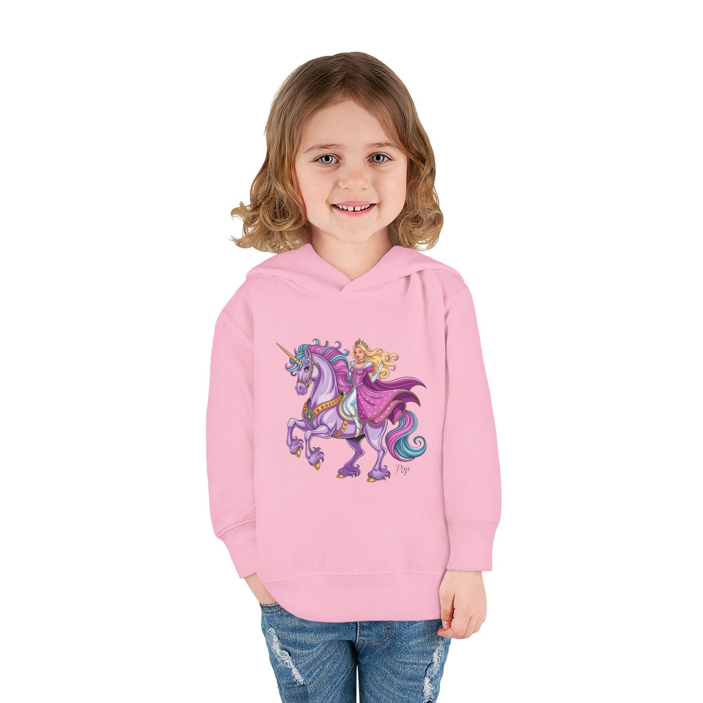 Toddler Hoodie — Princess Riding Unicorn Pullover (Pink)