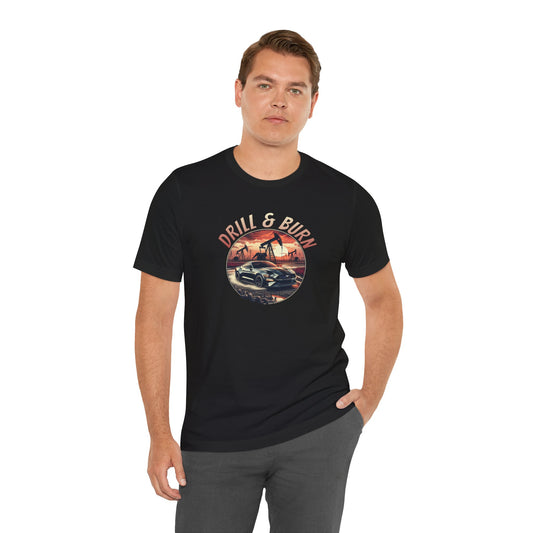 Retro Car Graphic Tee - 'Drill & Burn' Unisex Jersey Shirt